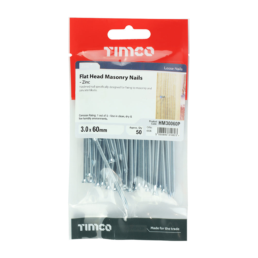 This is an image of Timco - Masonry Nails - Zinc 3.0 x 60mm (50 PCS TIMpac) HM30060P