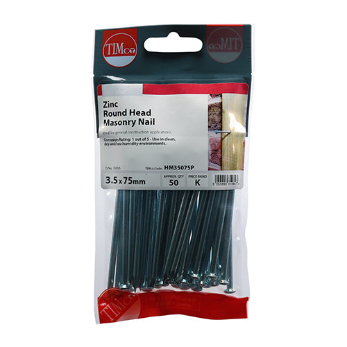 This is an image of Timco - Masonry Nails - Zinc 3.5 x 75mm (50 PCS TIMpac) HM35075P