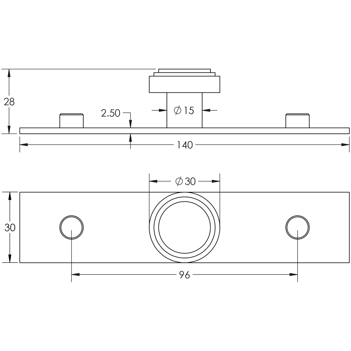 Technical drawing of of Hoxton - Cropley Cupboard Knobs 30mm Plain Backplate Black Sku. HOX-1030MB-5090MB
