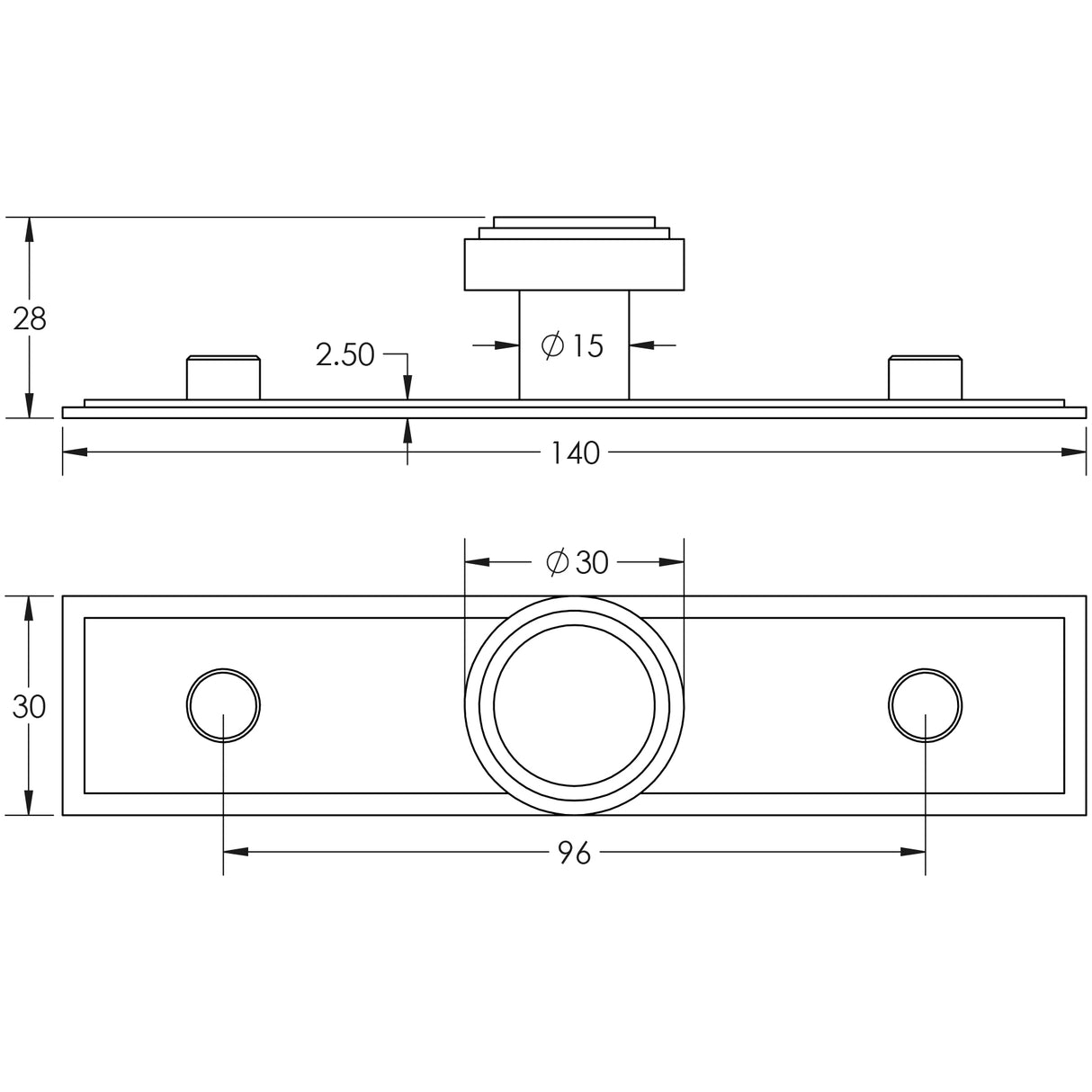 Technical drawing of of Hoxton - Cropley Cupboard Knobs 30mm Stepped Backplate Satin Brass Sku. HOX-1030SB-6090SB