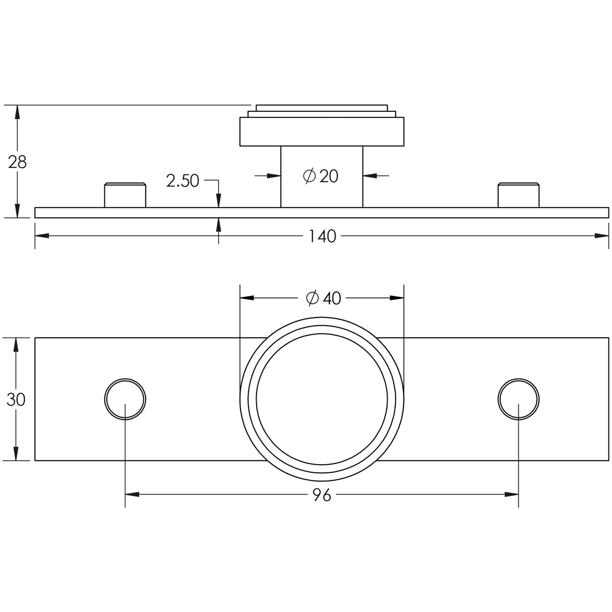 Technical drawing of of Hoxton - Cropley Cupboard Knobs 40mm Plain Backplate Polished Nickel Sku. HOX-1040PN-5090PN