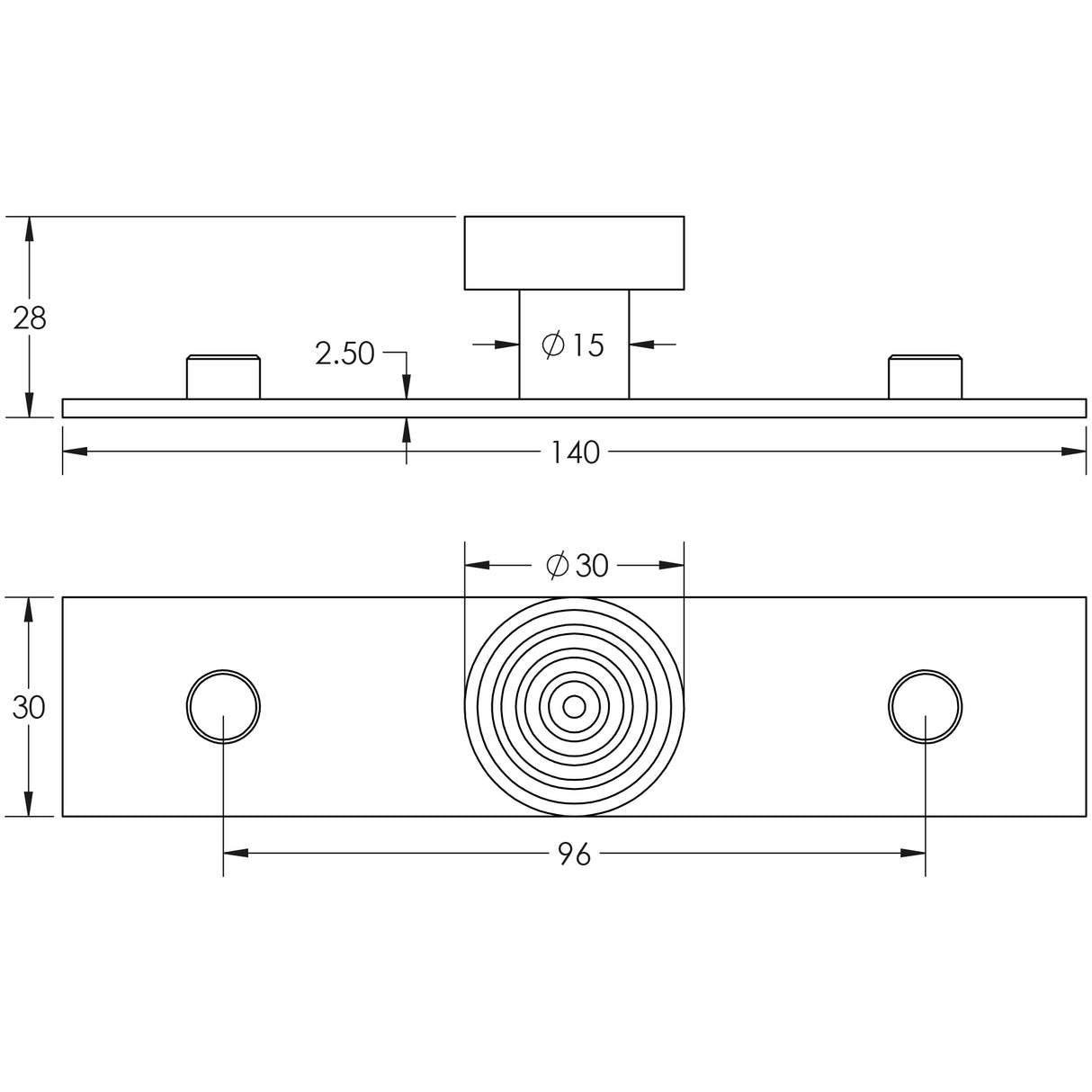 Technical drawing of of Hoxton - Murray Cupboard Knobs 30mm Plain Backplate Satin Nickel Sku. HOX-1130SN-5090SN