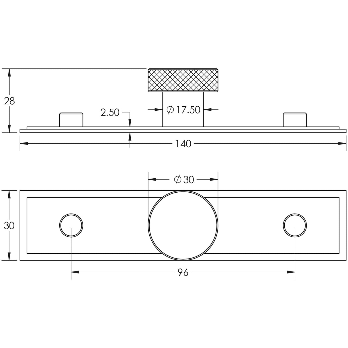Technical drawing of of Hoxton - Wenlock Cupboard Knobs 30mm Stepped Backplate Matt Black Sku. HOX-130MB-6090MB