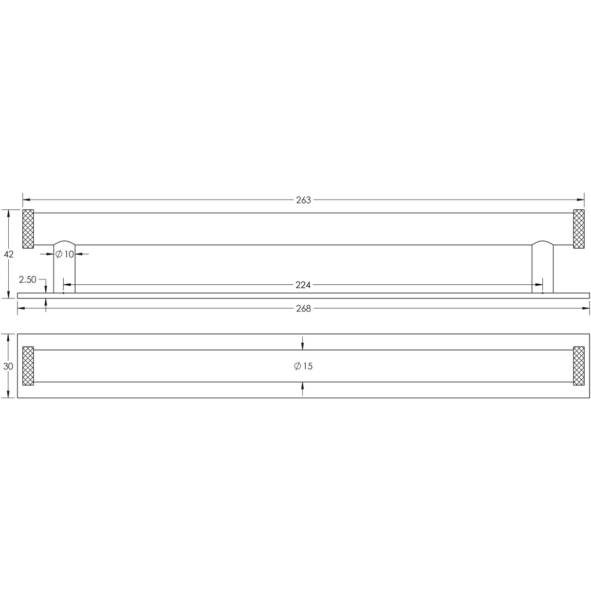 Technical drawing of of Hoxton - Wenlock Cabinet Handles 224mm Ctrs Plain Backplate Polished Nickel Sku. HOX-160PN-5060PN