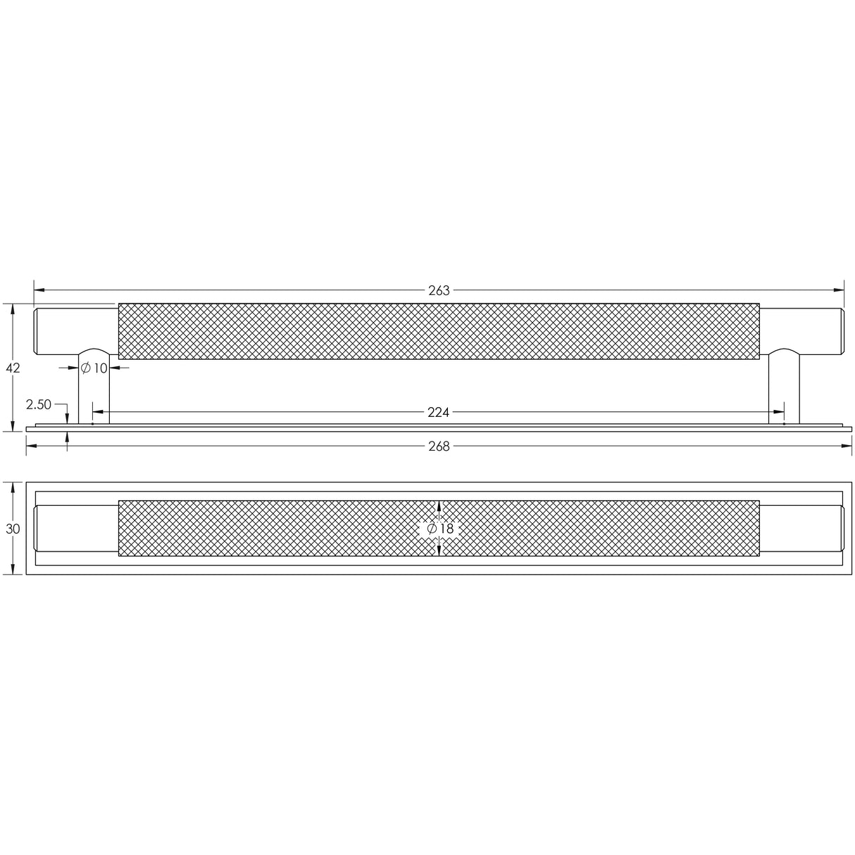 Technical drawing of of Hoxton - Taplow Cabinet Handles 224mm Ctrs Stepped Backplate Satin Brass Sku. HOX-2060SB-6060SB