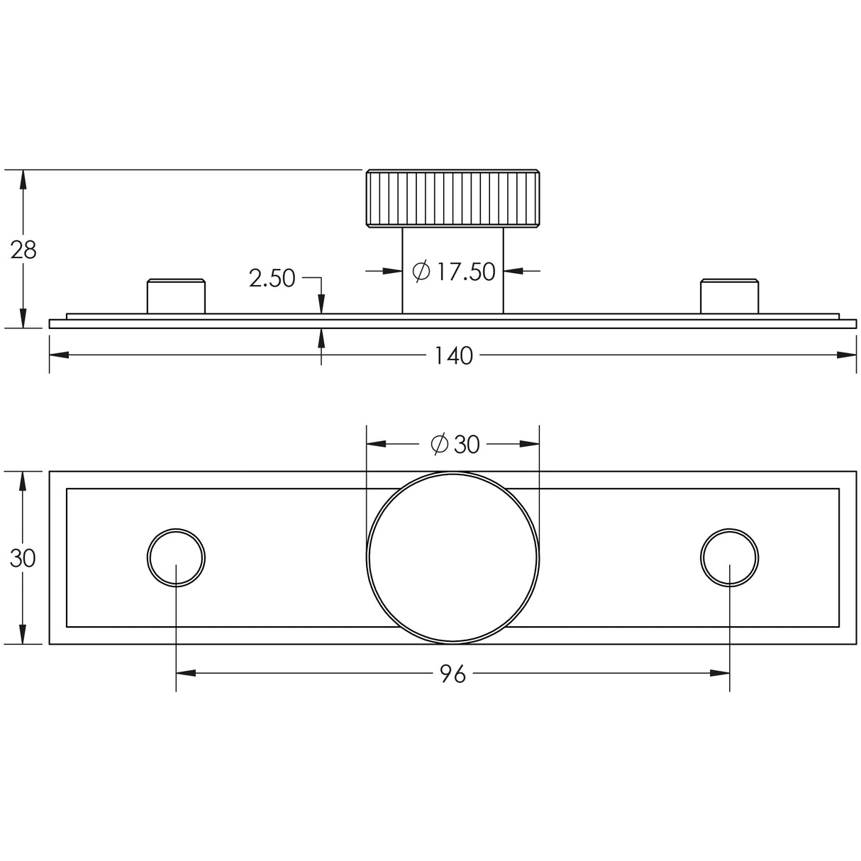 Technical drawing of of Hoxton - Thaxted Cupboard Knobs 30mm Stepped Backplate Polished Nickel Sku. HOX-230PN-6090PN