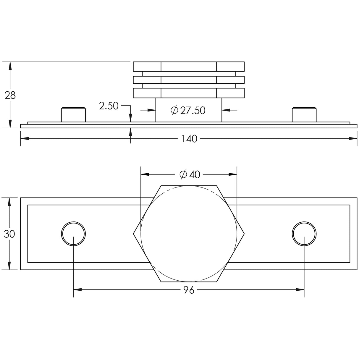 Technical drawing of of Hoxton - Nile Cupboard Knobs 40mm Stepped Dark Bronze Sku. HOX-340DB-6090DB