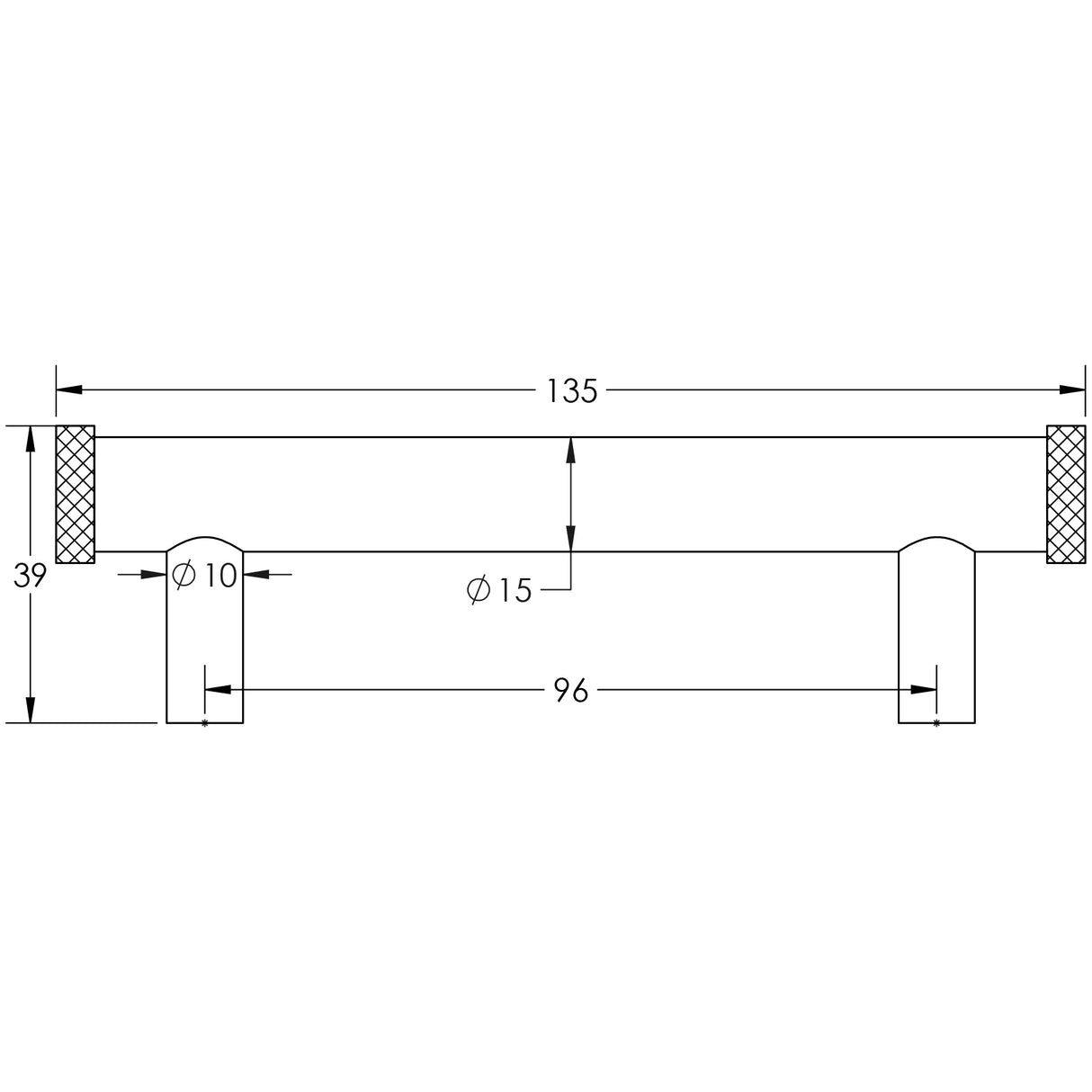 Technical drawing of of Hoxton - Wenlock Cabinet Handles 96mm Ctrs Matt Black Sku. HOX150MB