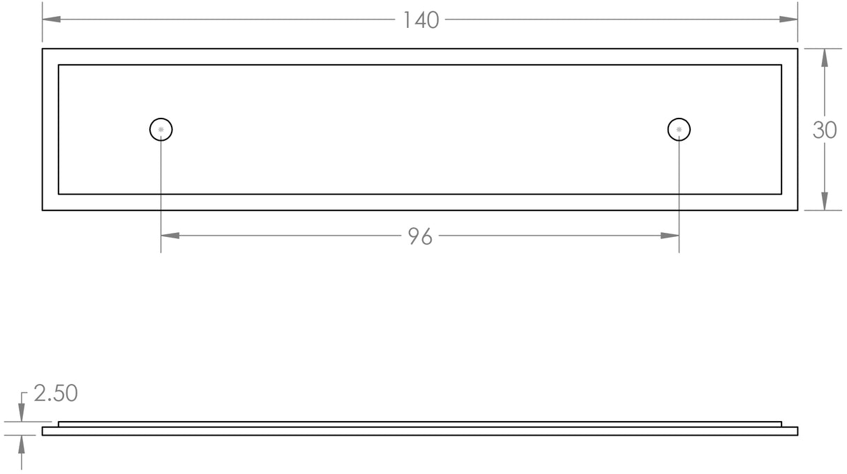 Technical drawing of of Hoxton - Rushton Backplate for Cabinet Handles 140x30mm Polished Nickel Sku. HOX6050PN
