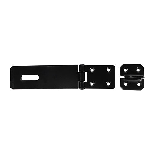 This is an image of Timco - Safety Pattern Hasp & Staple - Black 4 1/2" (1 Each Plain Bag) HS4BB