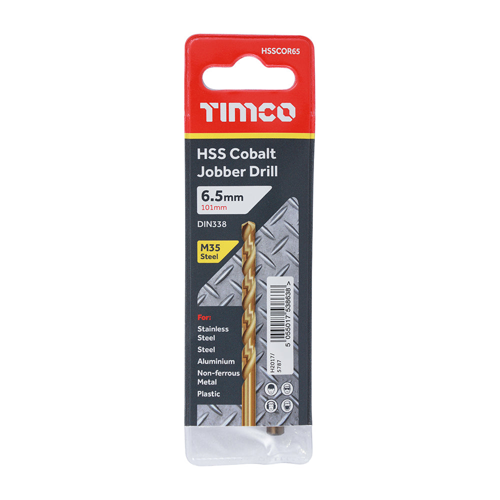 This is an image of Timco - Ground Jobber Drills - Cobalt M35 6.5mm (1 Each Wallet) HSSCOR65