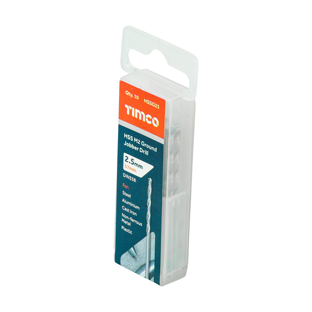 This is an image of Timco - Ground Jobber Drills - HSS M2 2.5mm (10 Pieces Tube) HSSG25