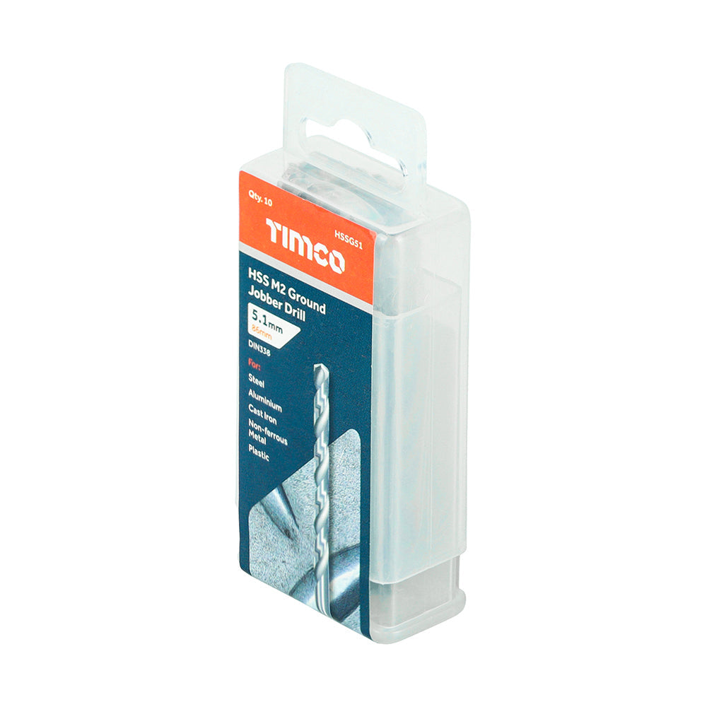 This is an image of Timco - Ground Jobber Drills - HSS M2 5.1mm (10 Pieces Tube) HSSG51