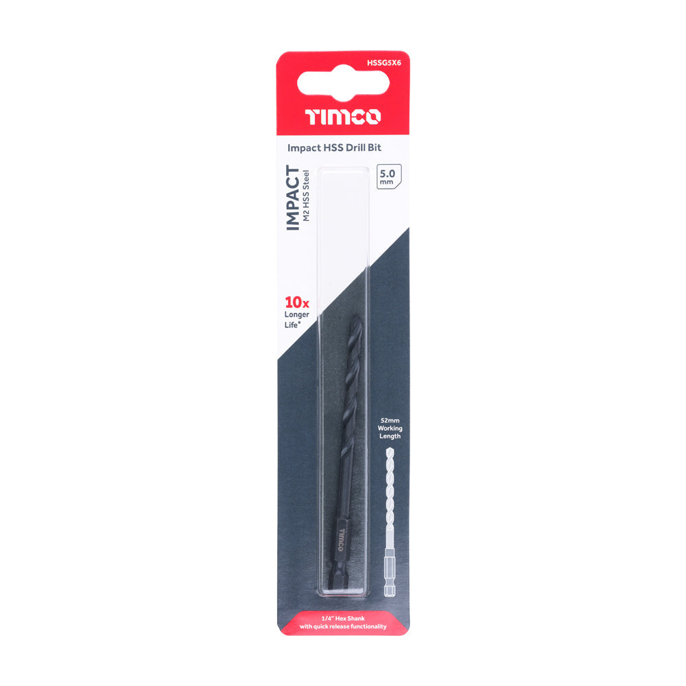 This is an image of Timco - Impact Drill Bit 5.0mm (1 Each Blister Pack) HSSG5X6