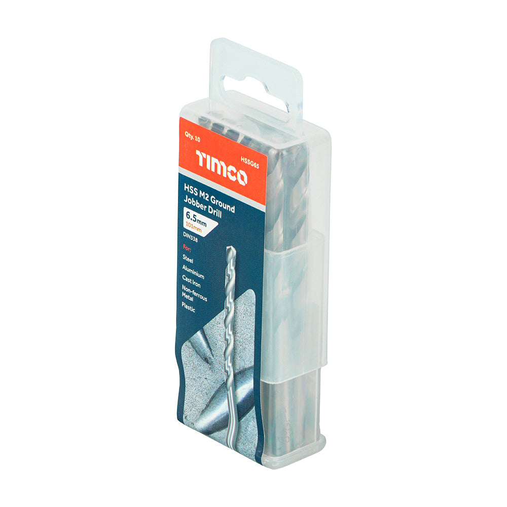 This is an image of Timco - Ground Jobber Drills - HSS M2 6.5mm (10 Pieces Tube) HSSG65