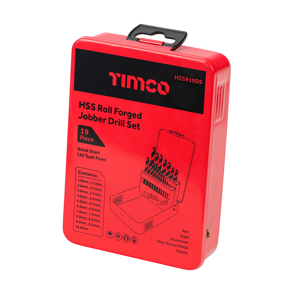 This is an image of Timco - Roll Forged Jobber Drills Set - HSS 19pcs (19 Pieces Case) HSSR19DS