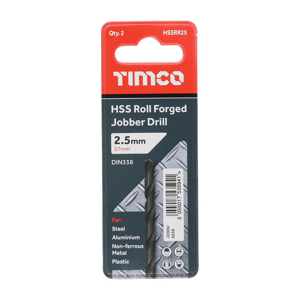 This is an image of Timco - Roll Forged Jobber Drills - HSS 2.5mm (10 Pieces Tube) HSSR25