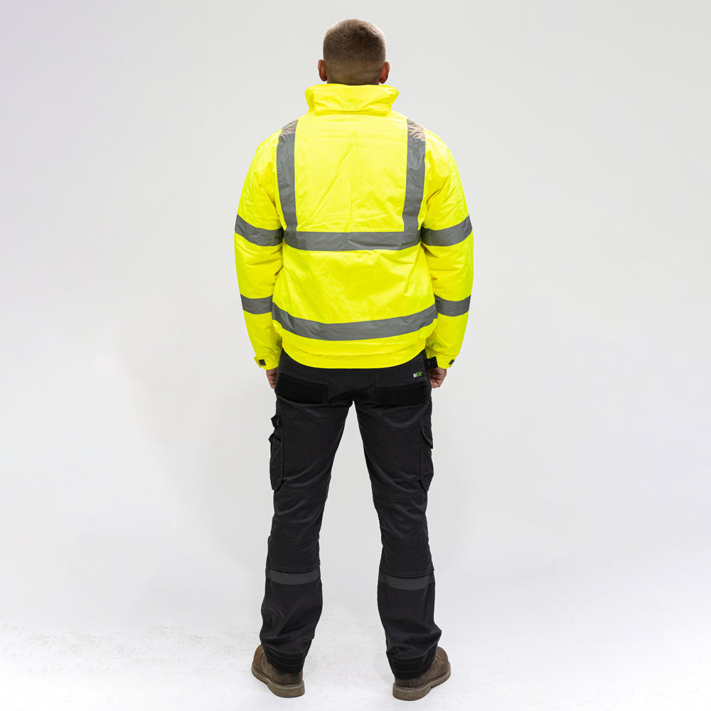 This is an image of Timco - Hi-Visibility Bomber Jacket - Yellow Small (1 Each Bag) HVJSML