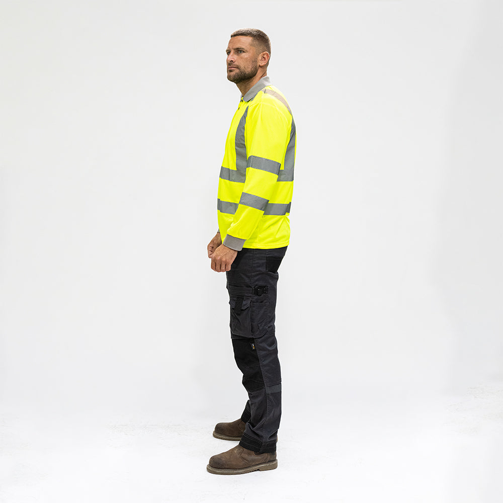 This is an image of Timco - Hi-Visibility Polo Shirt - Long Sleeve - Yellow Large (1 Each Bag) HVLSPLRG