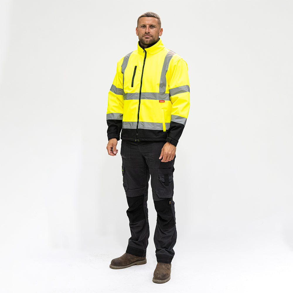 This is an image of Timco - Hi-Visibility Softshell Jacket - Yellow Large (1 Each Bag) HVSJLRG