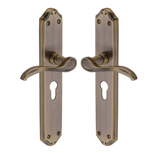 Heritage Brass - Door Handle for Euro Profile Plate Verona Long Design Antique Brass finish-mm825-at