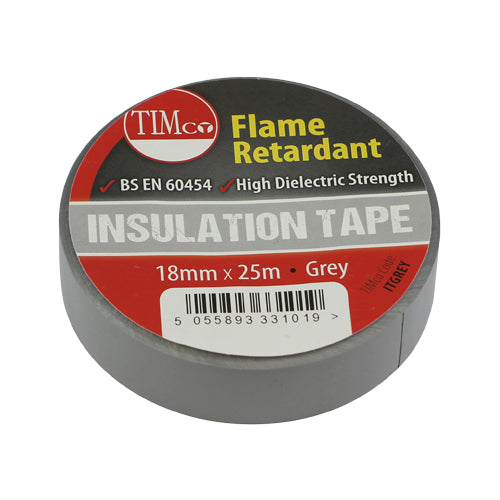 This is an image of Timco - PVC Insulation Tape - Grey 25m x 18mm (10 PCS Roll Pack) PCSITGREY
