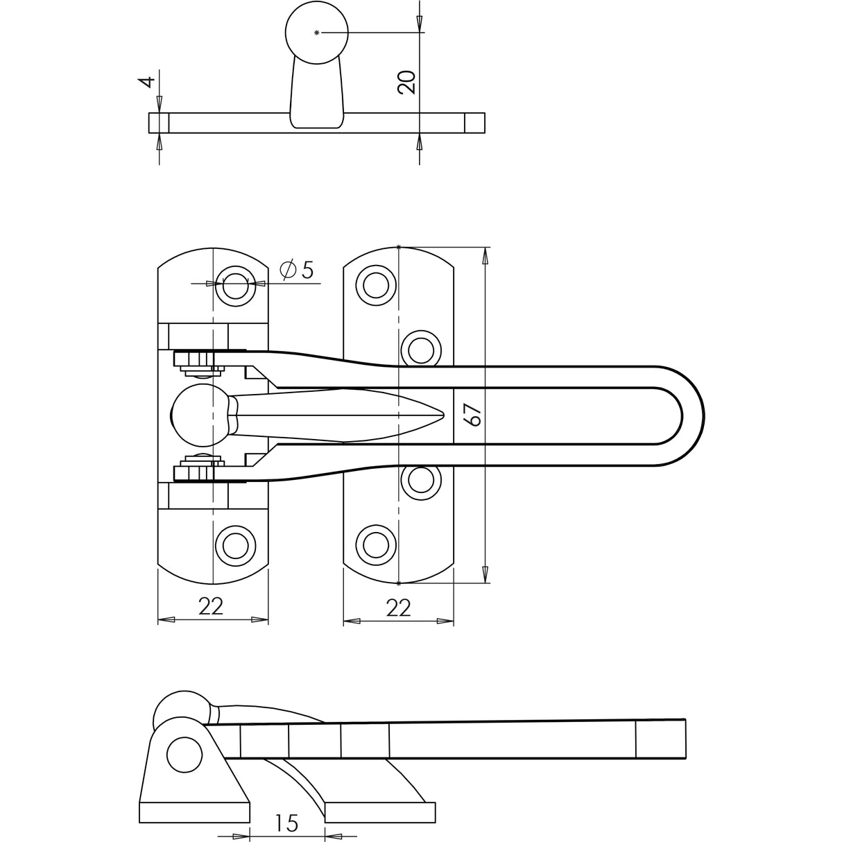Technical drawing of of Frelan - Jedo Security Door Guards Polished Chrome Sku. J3003PC