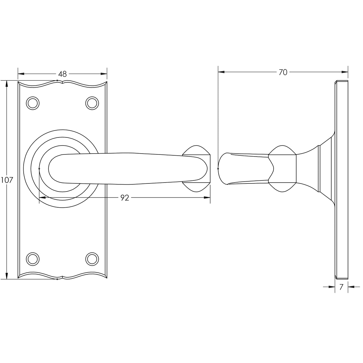 Technical drawing of of Frelan - Regal Suite Door Handle Short Latchplate Black Sku. JAB2