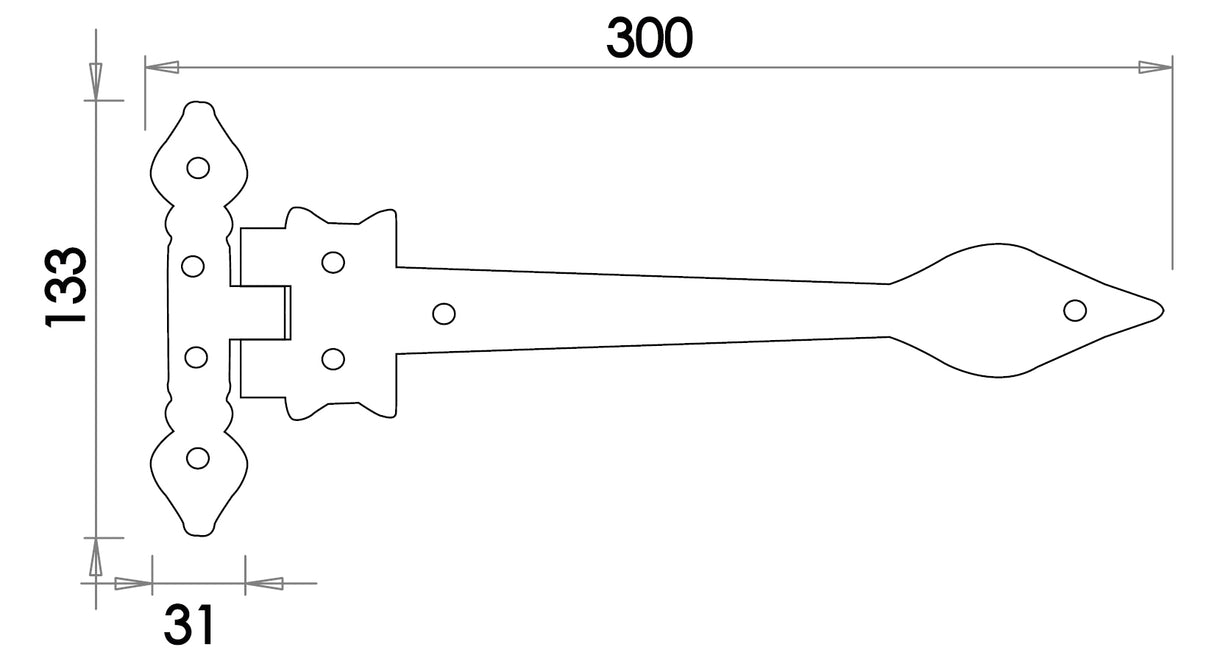 Technical drawing of of Frelan - Antique Gate Hinges 300mm Black Sku. JAB660