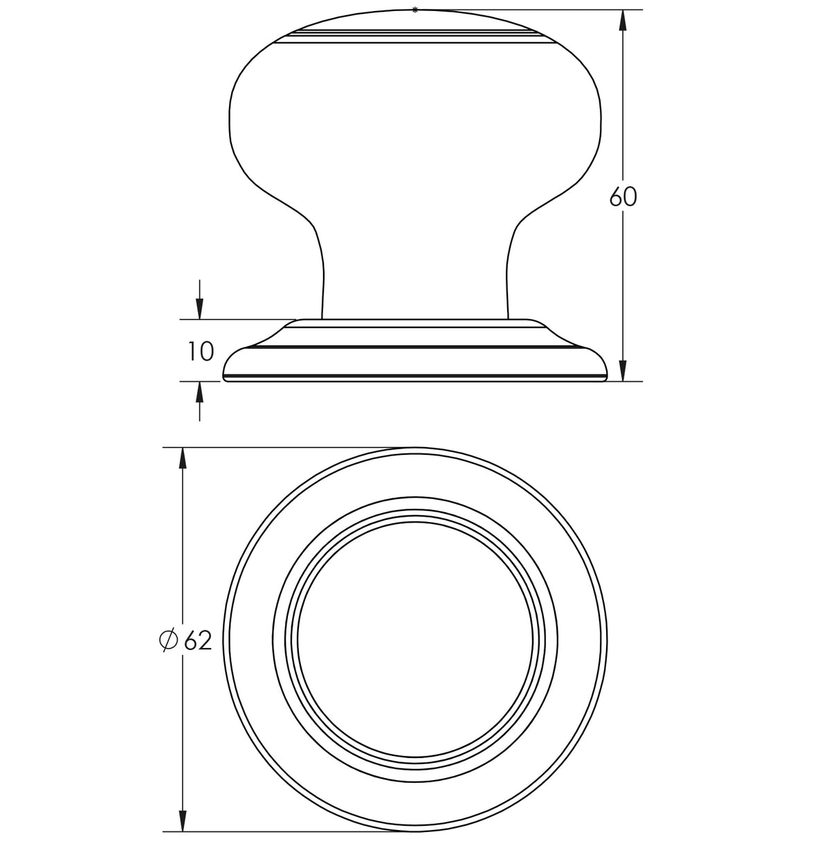 Technical drawing of of Frelan - Jedo Porcelain Mortice Door Knobs Goldline White Sku. JC20