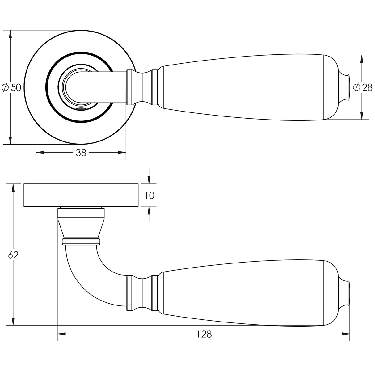 Technical drawing of of Frelan - Oxford Handle on Rose Polished Chrome & White Porcelain Sku. JC6002PC