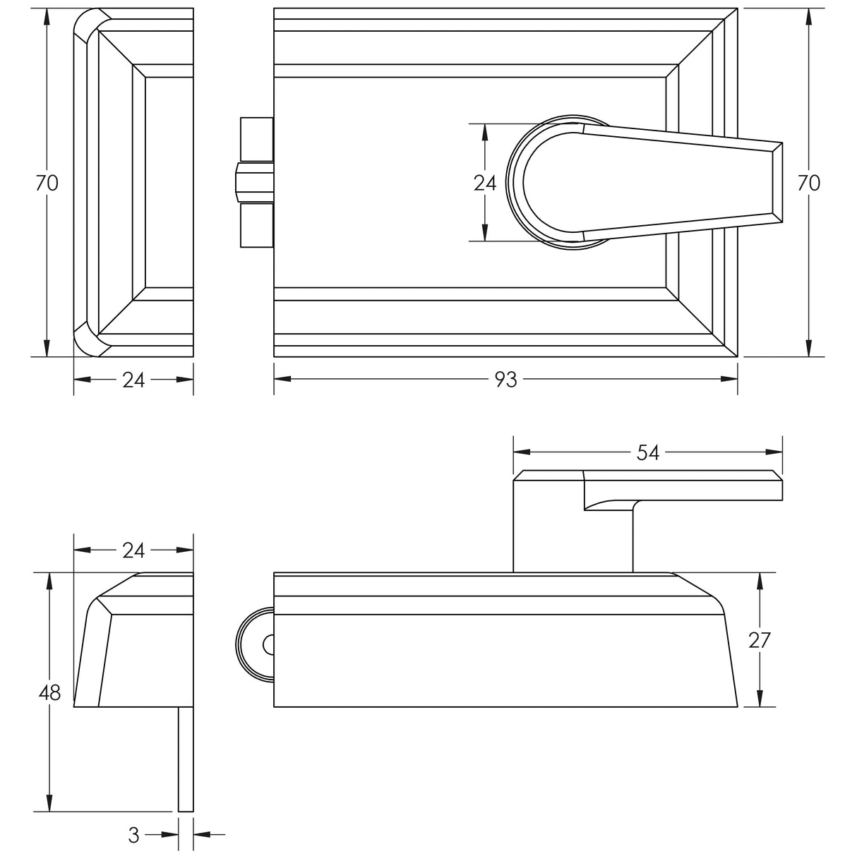 Technical drawing of of Frelan - Jedo Roller Bolt Night Latches 90mm Polished Chrome Sku. JL5011PC