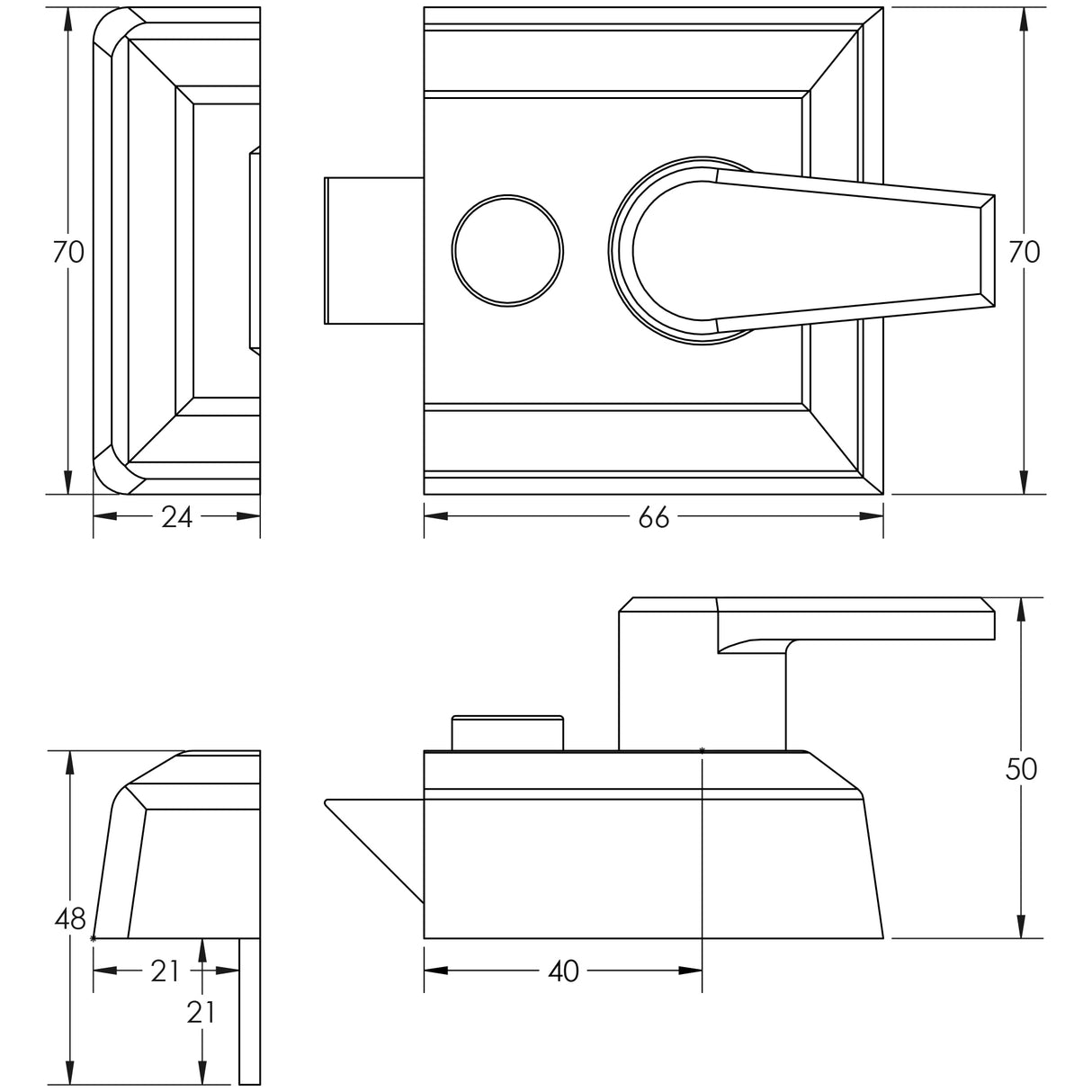 Technical drawing of of Frelan - Narrow Stile Night Latches 66mm Polished Brass Sku. JL5031PB