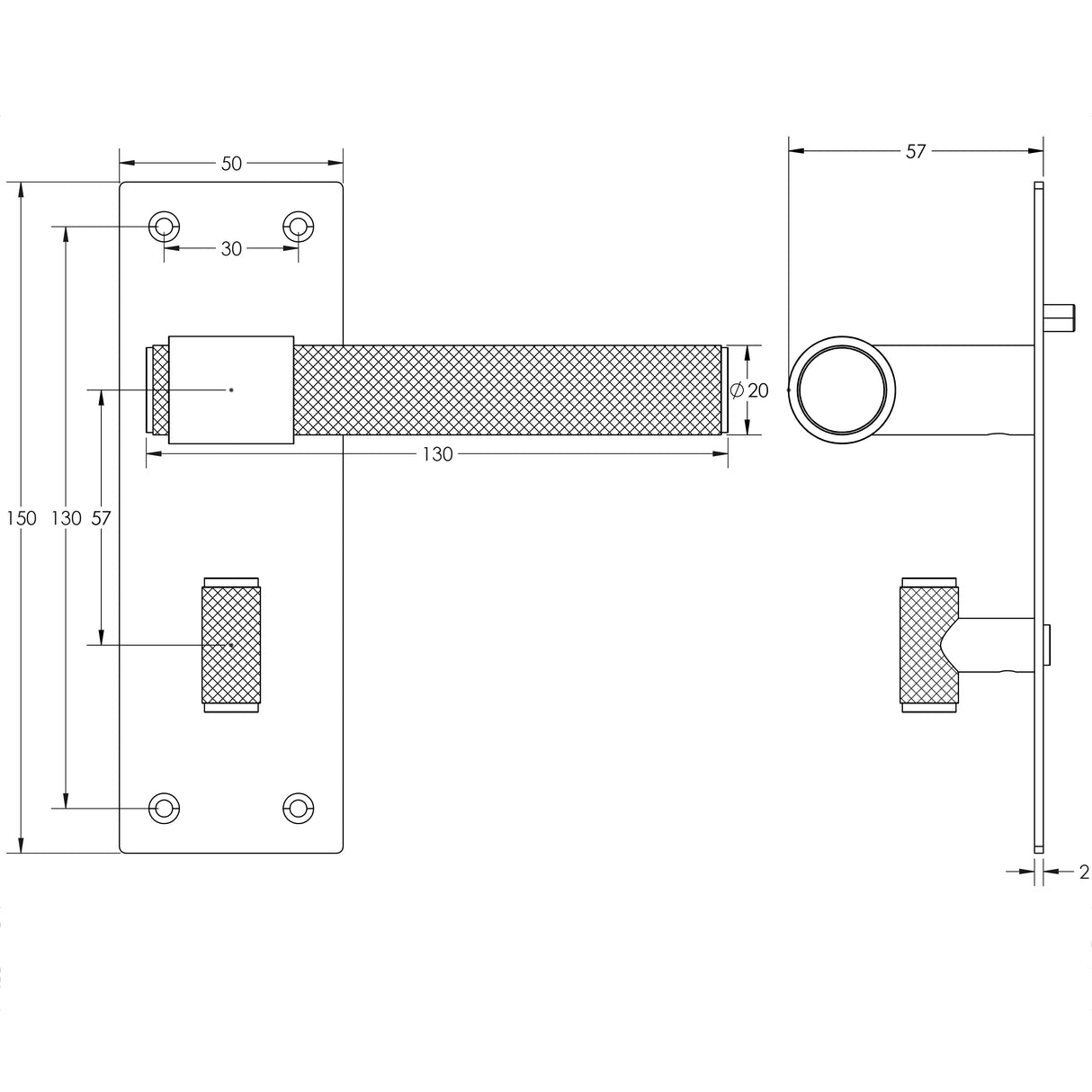 Technical drawing of of Frelan - Nero T-Bar Door Handles on Bathroom Plate Black Sku. JMB102