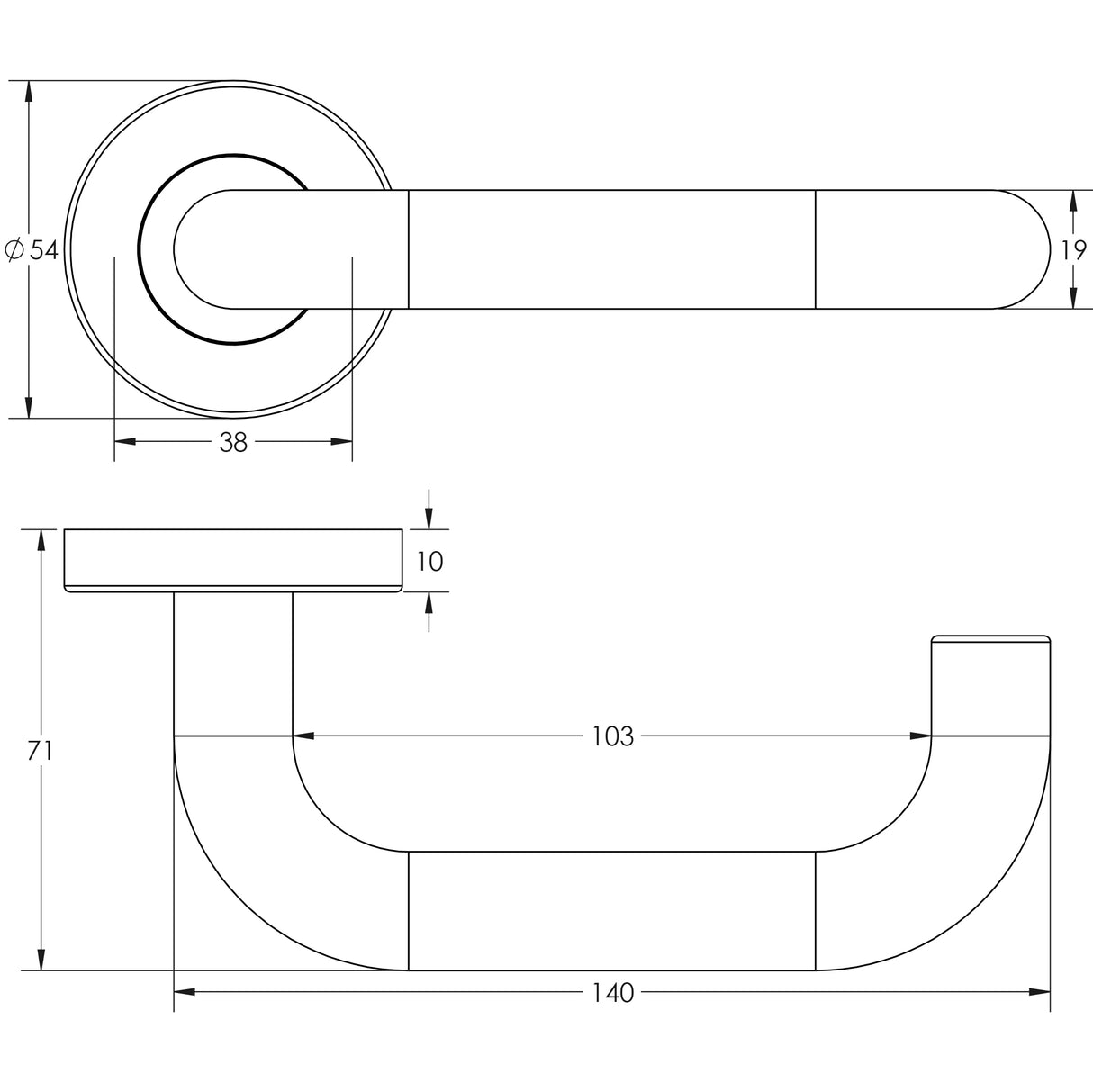 Technical drawing of of Frelan - Nero Orbit Black Door Handle Sku. JMB13