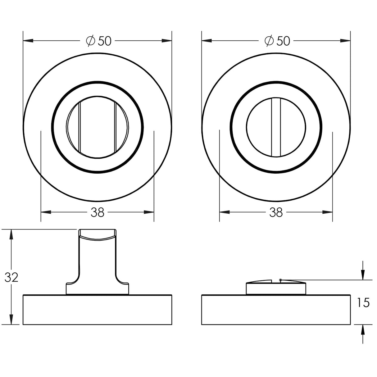 Technical drawing of of Frelan - Nero Matt Black Turn & Release 50mm Black Sku. JMB2666