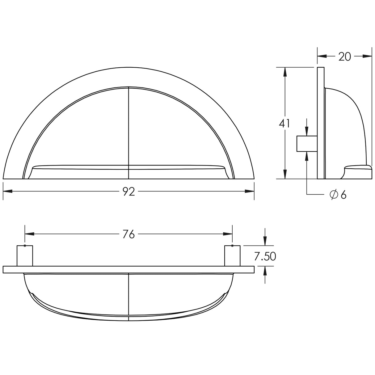 Technical drawing of of Frelan - Nero 76mm Drawer Pulls Black Sku. JMB427