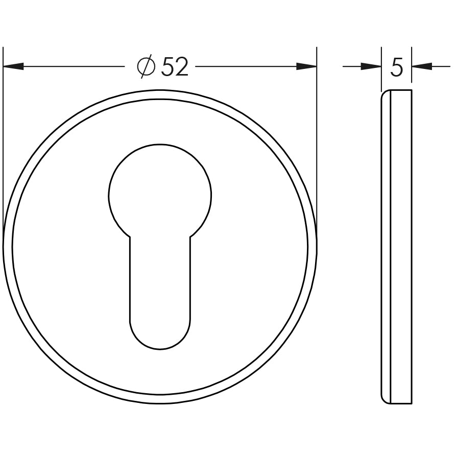 Technical drawing of of Frelan - Stainless Steel Euro profile Escutcheons Grade 304 52x5mm Grade 201 Satin Stainless Steel Sku. JSS02