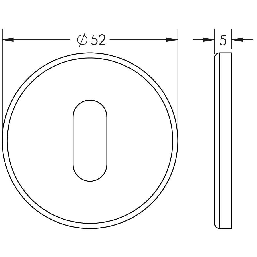Technical drawing of of Frelan - Stainless Steel Standard Keyway Escutcheons Grade 304 52x5mm Satin Stainless Steel Sku. JSS03
