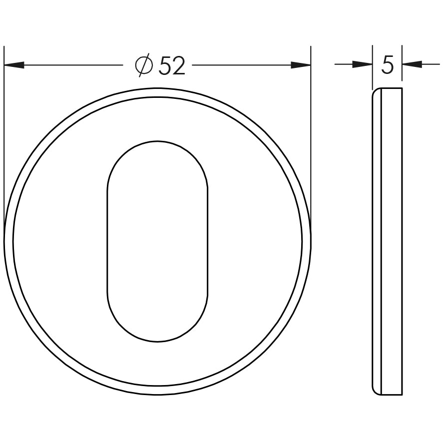 Technical drawing of of Frelan - Stainless Steel Oval Profile Escutcheons Grade 304 52x5mm Satin Stainless Steel Sku. JSS04