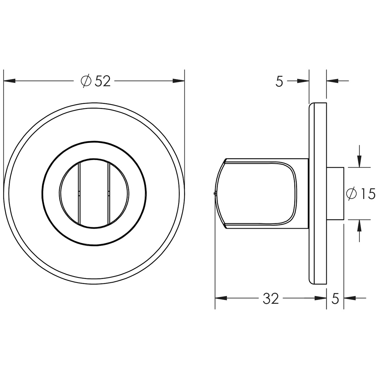 Technical drawing of of Frelan - Stainless Steel Standard Turns & Releases with Indicator Grade 304 52x5mm Grade 304 Satin Stainless Sku. JSS05