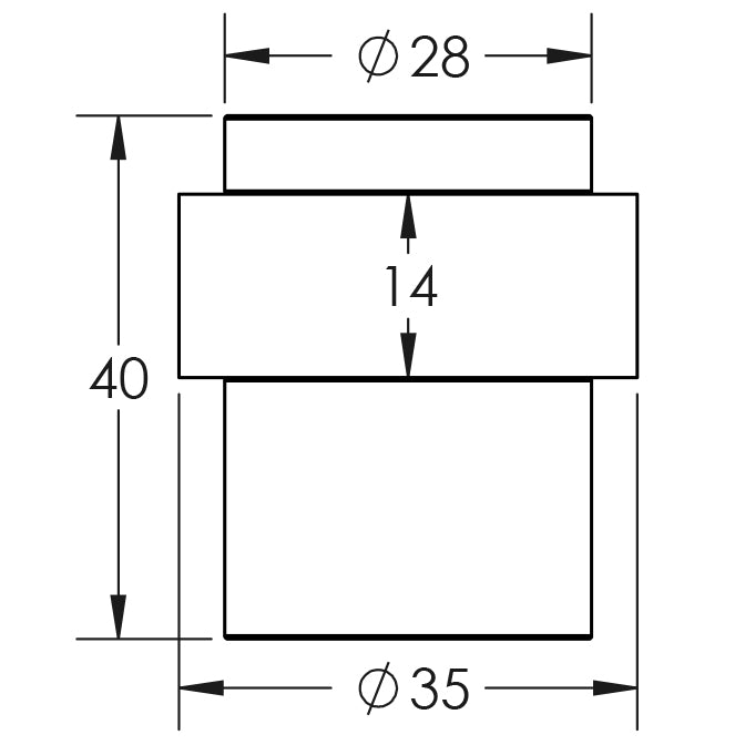 Technical drawing of of Frelan - Stainless Steel Floor Mounted Door Stops 40x35mm Satin Stainless Steel Sku. JSS06