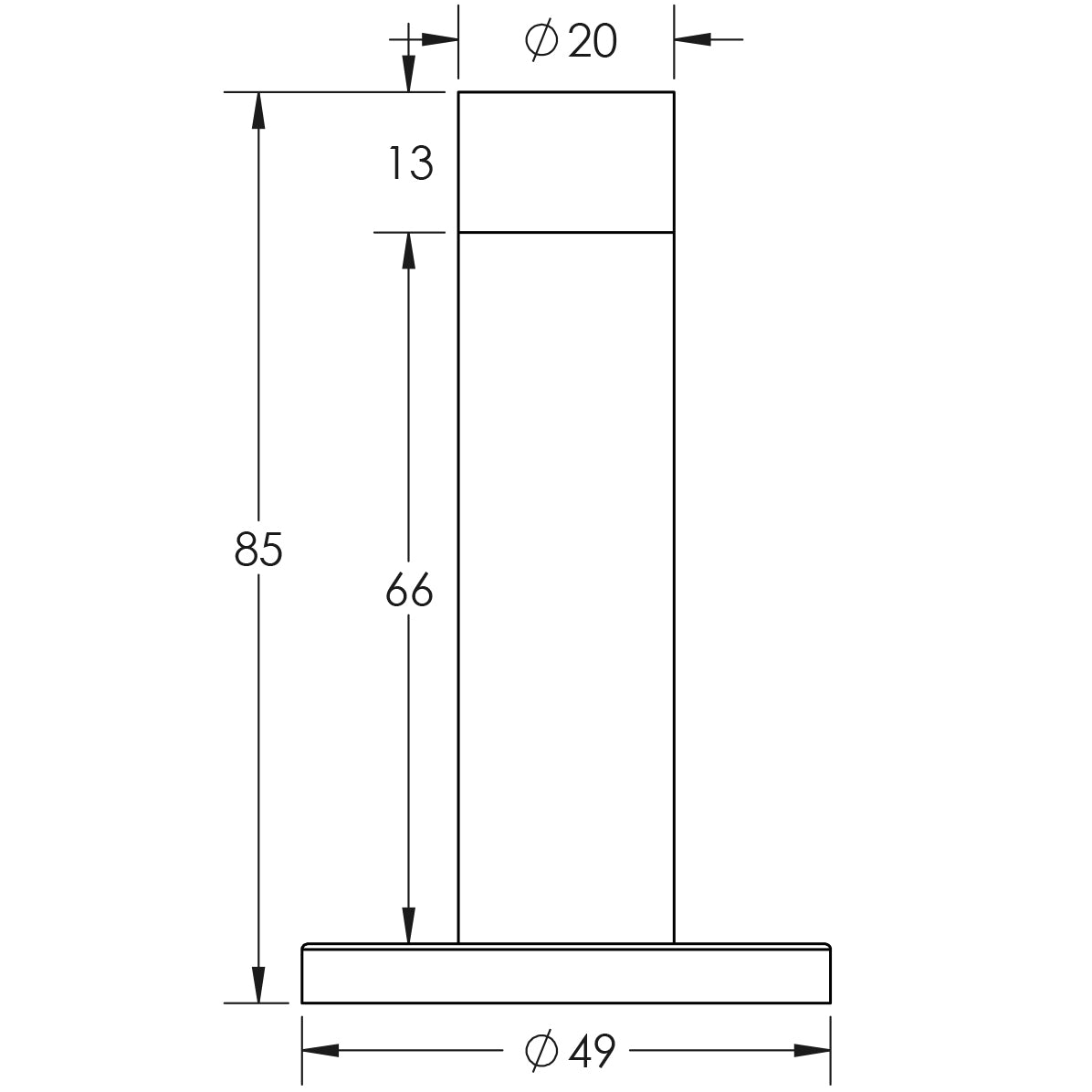 Technical drawing of of Frelan - Stainless Steel Wall Mounted Door Stops 80x48mm Satin Stainless Steel Sku. JSS07