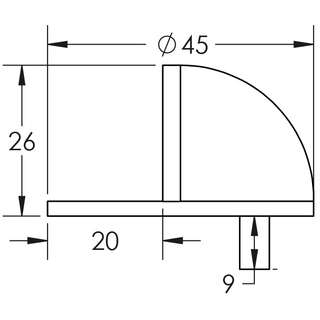 Technical drawing of of Frelan - Satin Stainless Steel Oval Floor Mounted Door Stop Sku. JSS08
