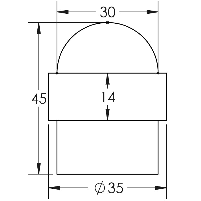 Technical drawing of of Frelan - Stainless Steel Floor Mounted Door Stops 30x45mm Satin Stainless Steel Sku. JSS09