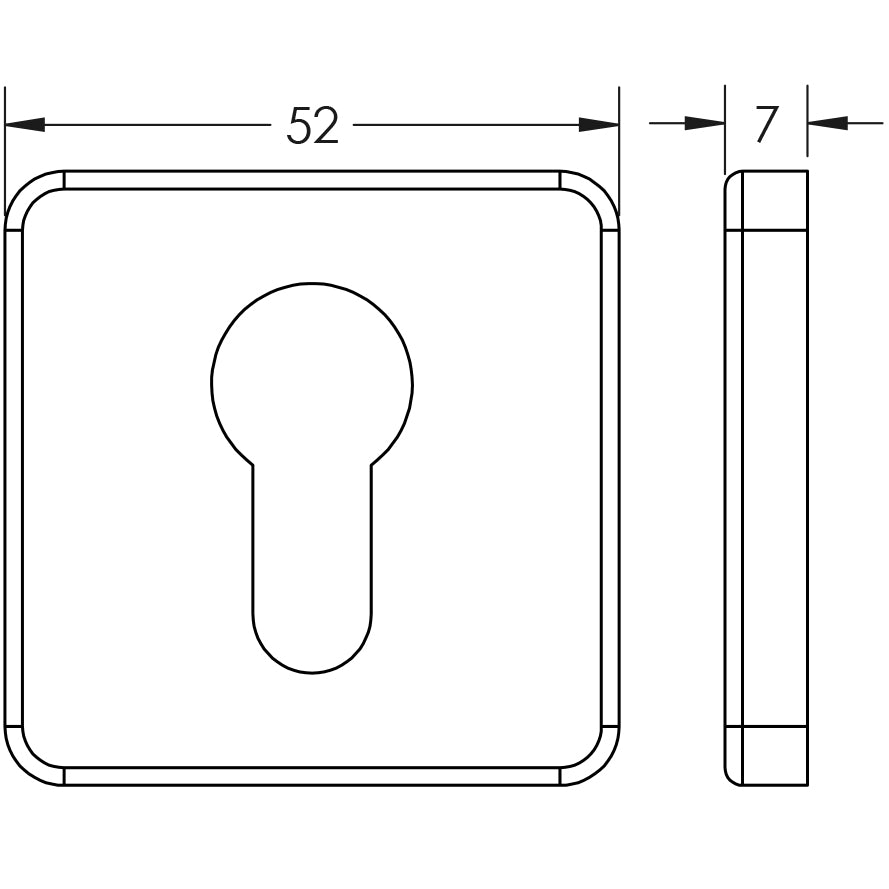 Technical drawing of of Frelan - Square Euro Profile Escutcheon Grade 304 Sku. JSS11