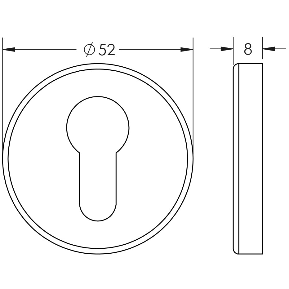 Technical drawing of of Frelan - Stainless Steel Euro profile Escutcheons Grade 304 52x8mm JPS04.jpg Satin Stainless Steel Sku. JSS18