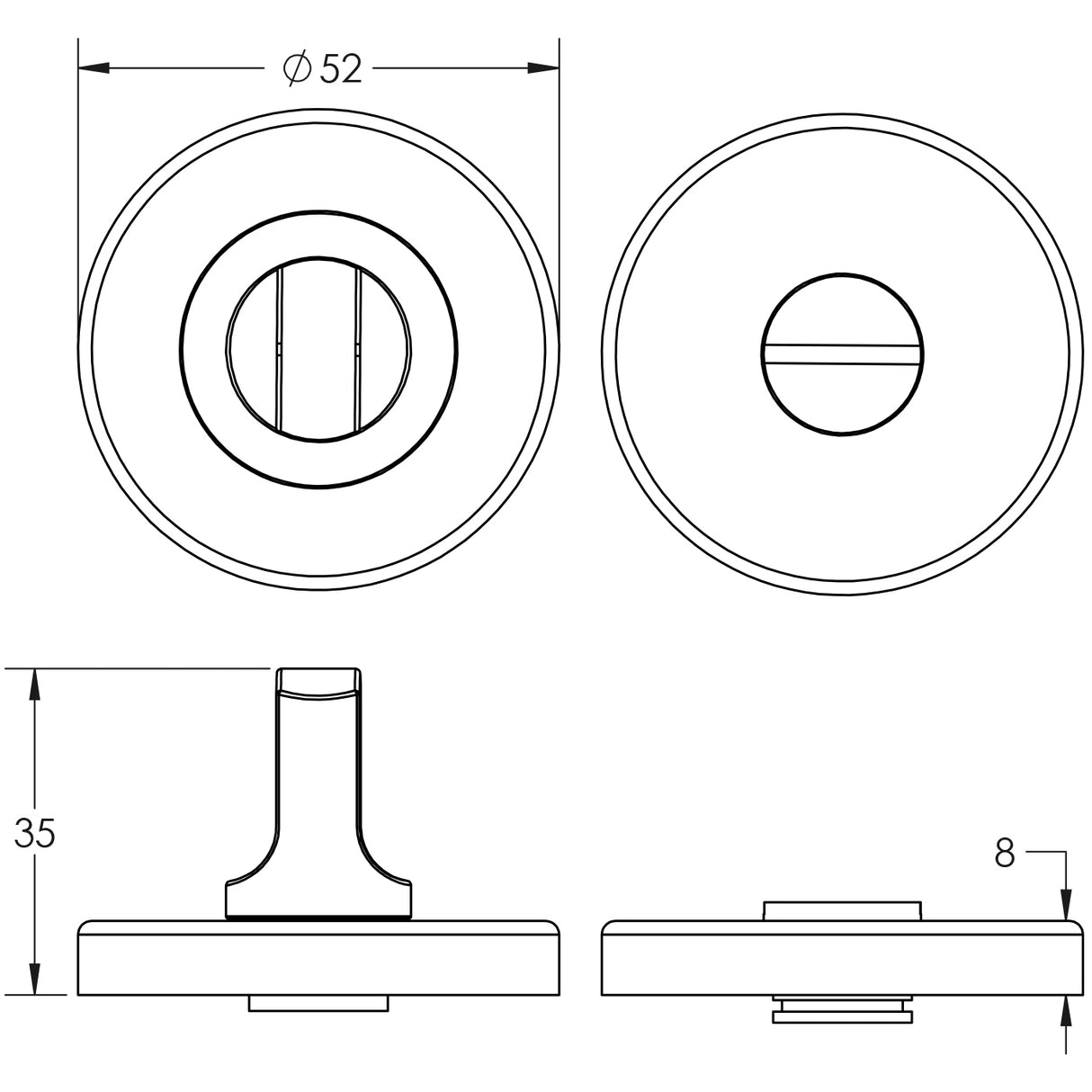 Technical drawing of of Frelan - Stainless Steel Standard Turns & Releases without Indicator Grade 201 52x8mm Satin Stainless Steel Sku. JSS225