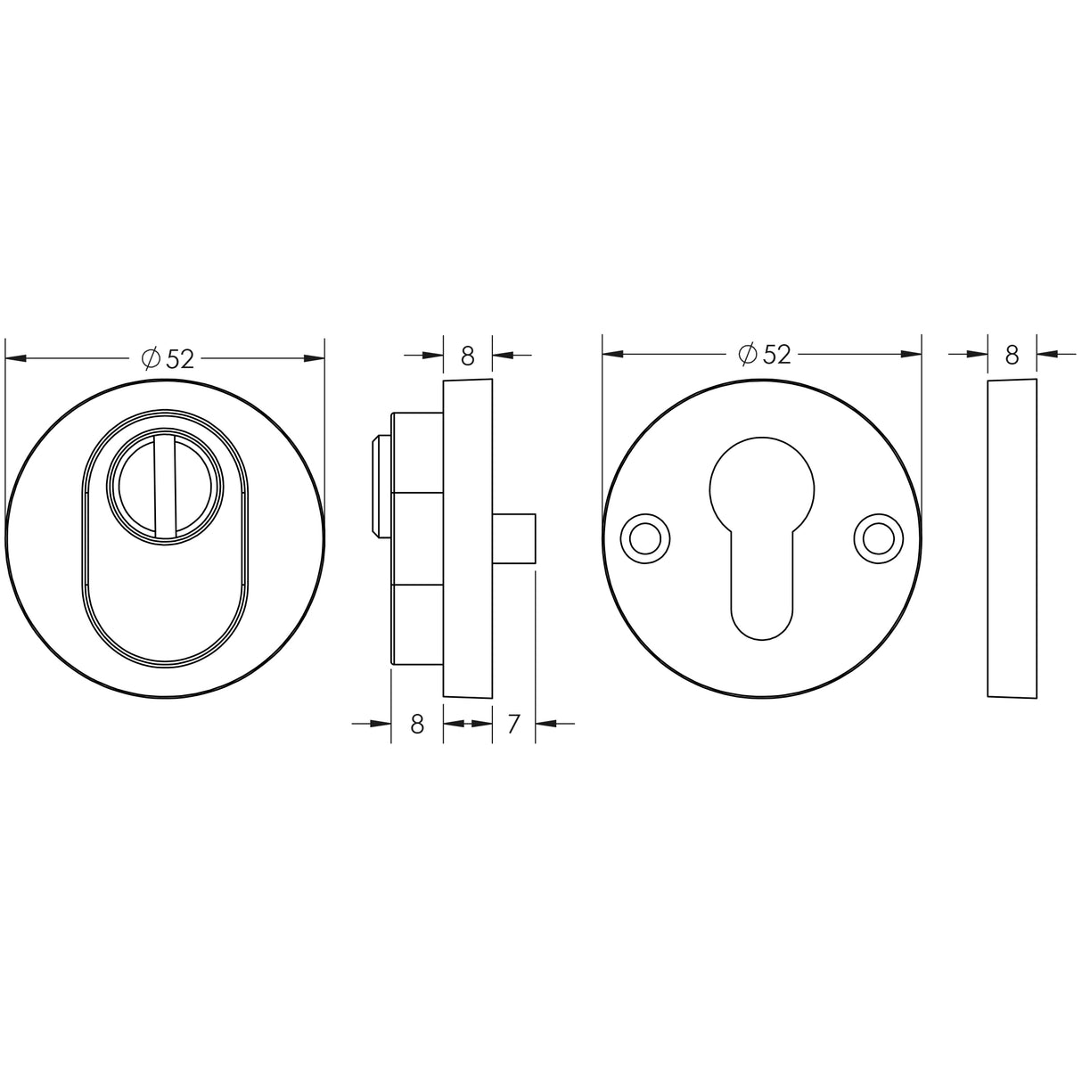 Technical drawing of of Frelan - SSS Armoured Escutcheon Grade 304 Satin Stainless Steel Sku. JSS23