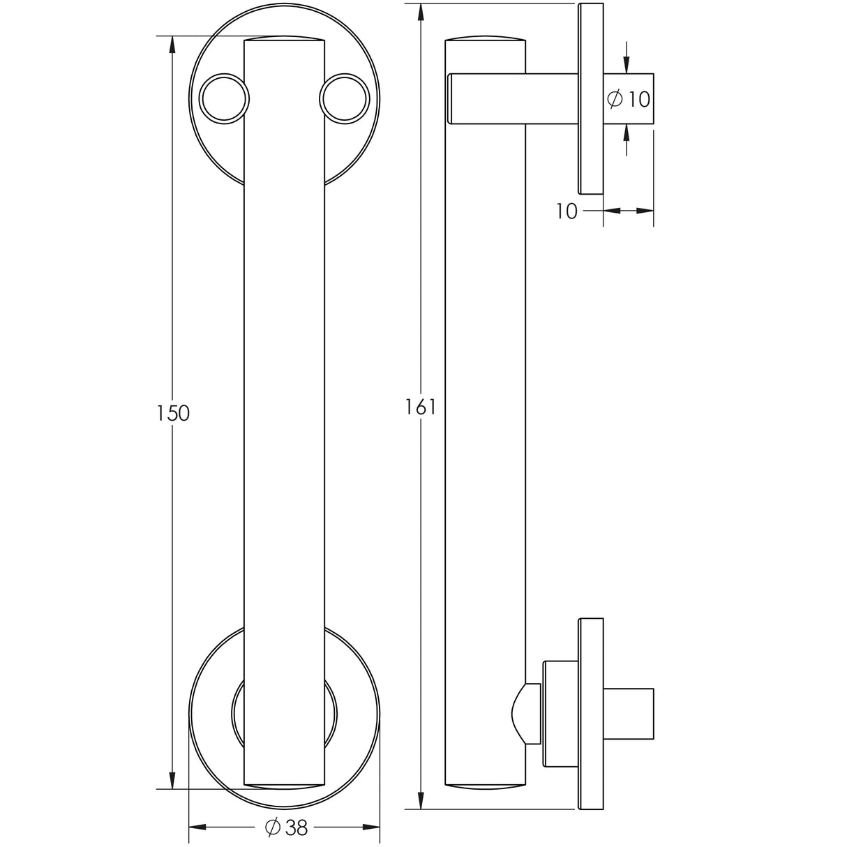 Technical drawing of of Frelan - Stainless Steel Door Knockers 150mm Satin Stainless Steel Sku. JSS3003